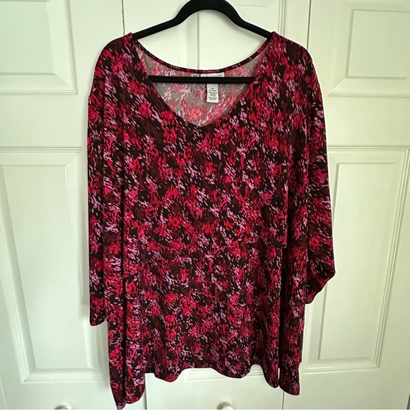 Catherines Tunic Top Womens 3X 26/28W Pink Black Red Abstract Print Stretch Boho - Picture 1 of 10